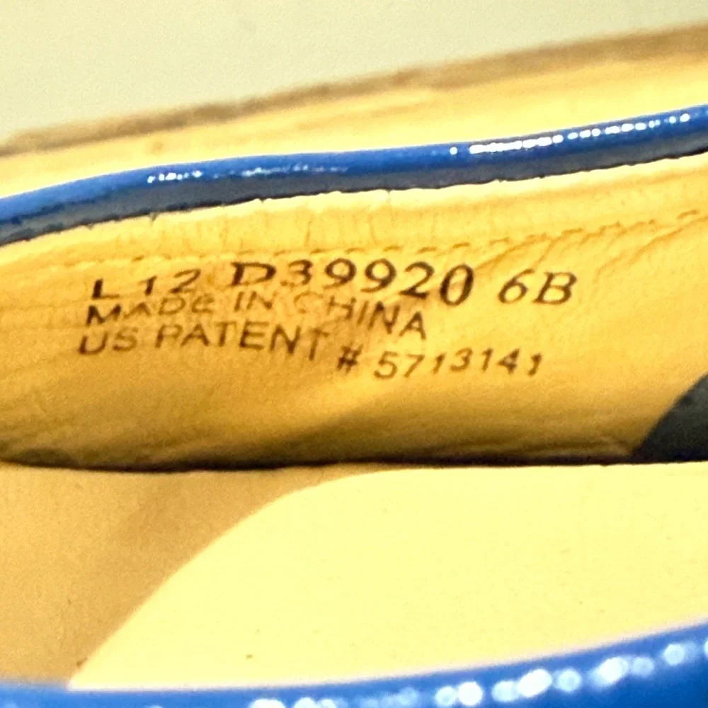 Cole Haan Nike Air Blue Patent Leather Peep‎ Toe Cork Wedges Sz 6B A34